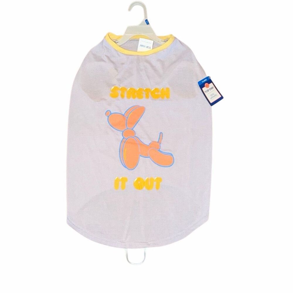 Pet t-shirts XL dog shirt TOP PAW “Stretch it Out” balloon anima purple + yellow